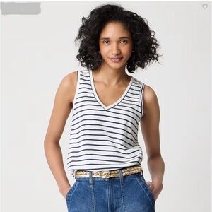 J. Crew Slub Cotton Striped V-Neck Tank Top Medium